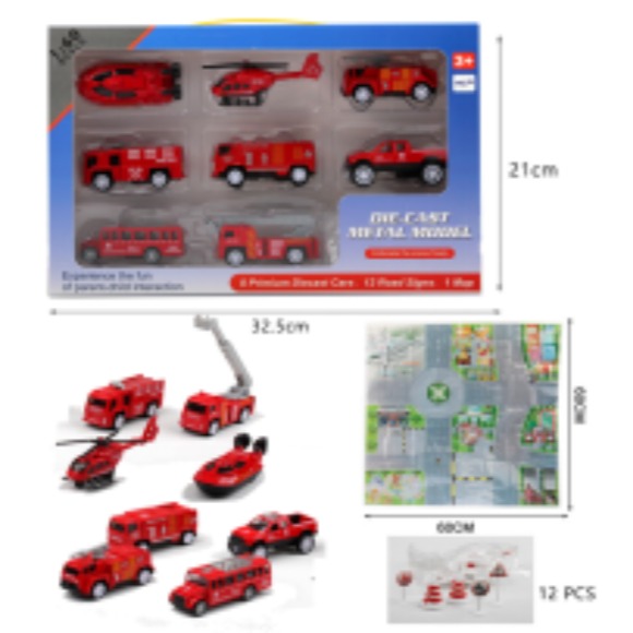 1: Set of 8 sets of 60 turn fire trucks
